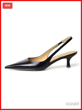 FSJ Kitten Heel Slingback Sandals Pointed Toe Leather Dress Party Shoes